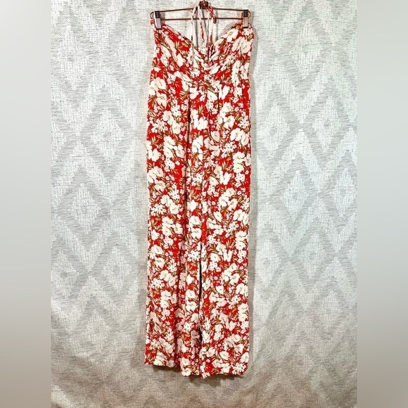 American Eagle red floral wide leg jumpsuit size L - Picture 1 of 11